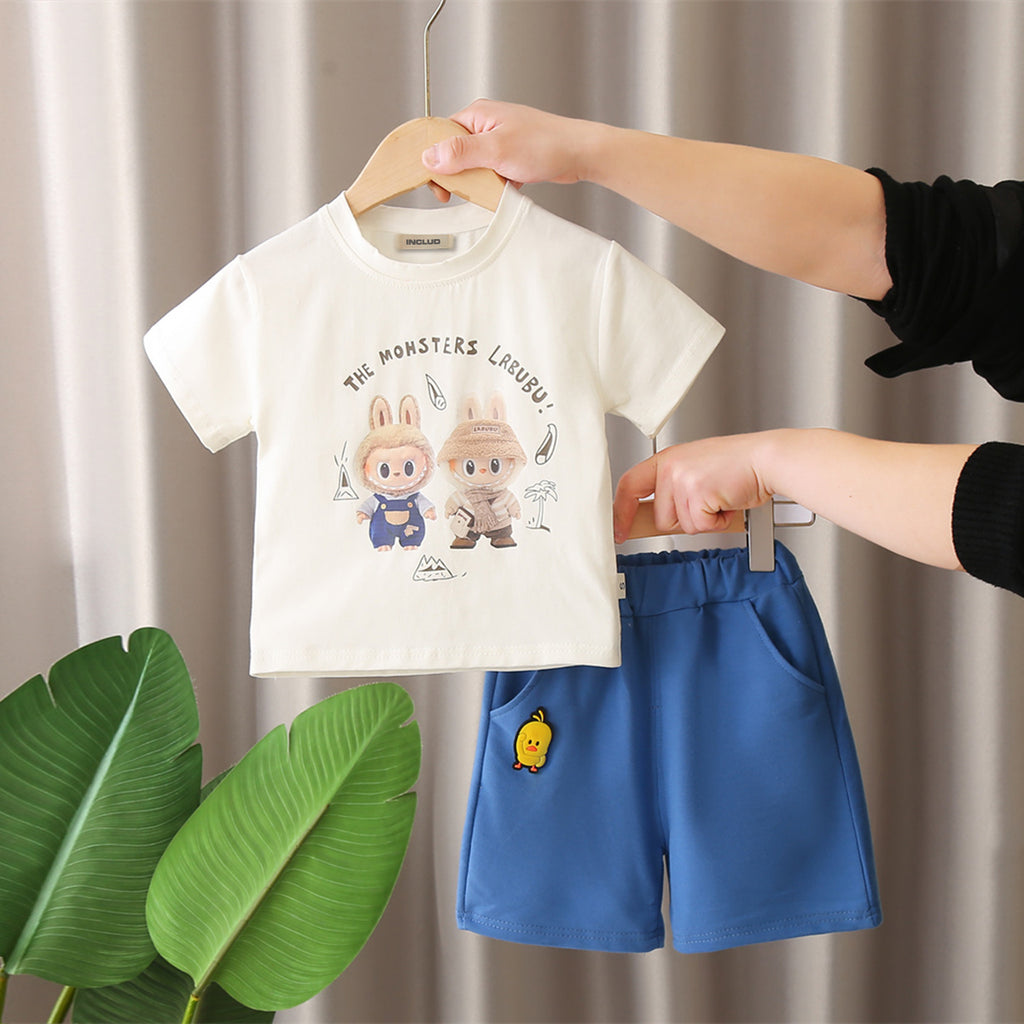 Boys Off White Printed T-shirt with Knitted Shorts Set Sets Off White 1-2 Y
