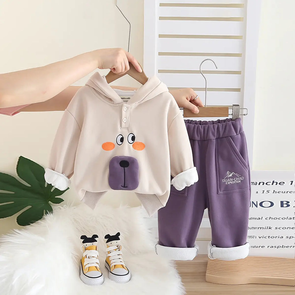 Girls Purple Embroidered Regular Sweatshirt With Pants Sets 2 pc. Sets Purple 1-2 Y