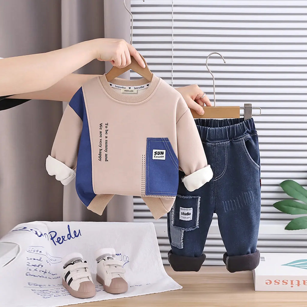 Boys' Winter Sweatshirt Set with Typographic Print