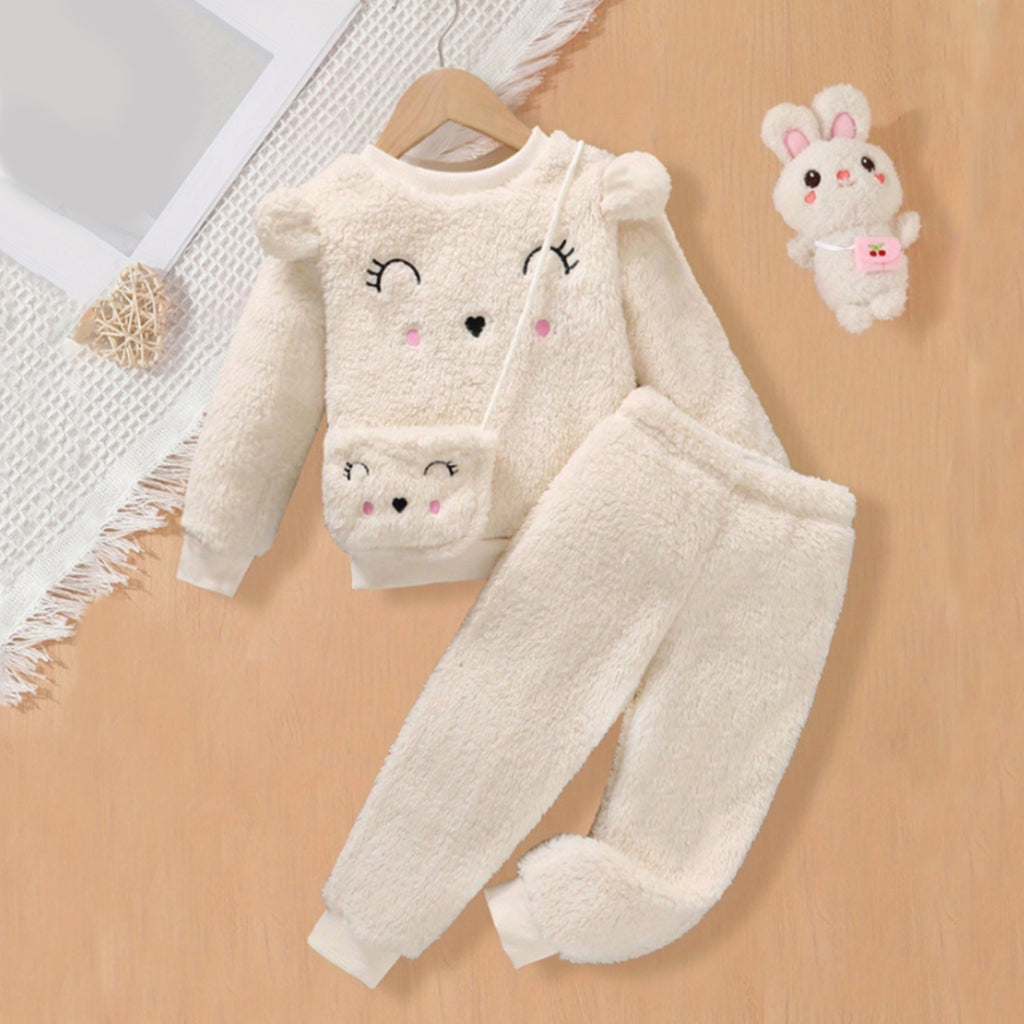 Girls Off White Embroidered Polar Fleece Sweatshirt with Joggers & Bag Set Sets Off White 3-4 Y