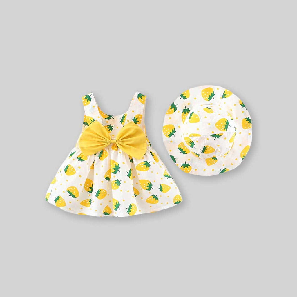 Girls Strawberry Print Casual Dress with Hat Casual Dresses Yellow 1-2 Y 