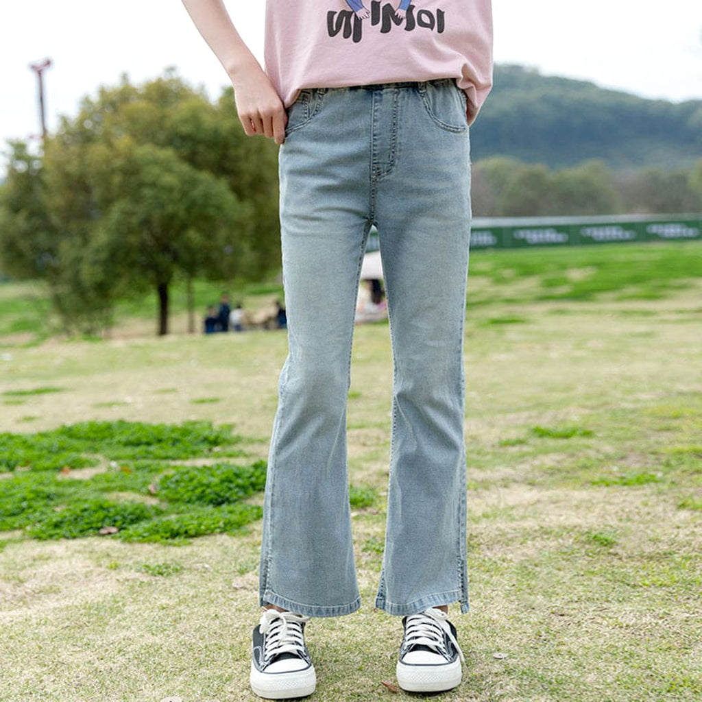 Girls Elasticated Flared Hem Denim Trousers Jeans Blue 6-7 Y 