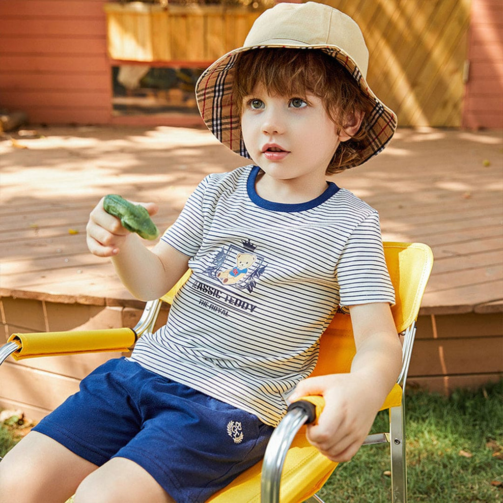 Boys Striped T-shirt with Shorts Set Sets Blue 1-2 Y 