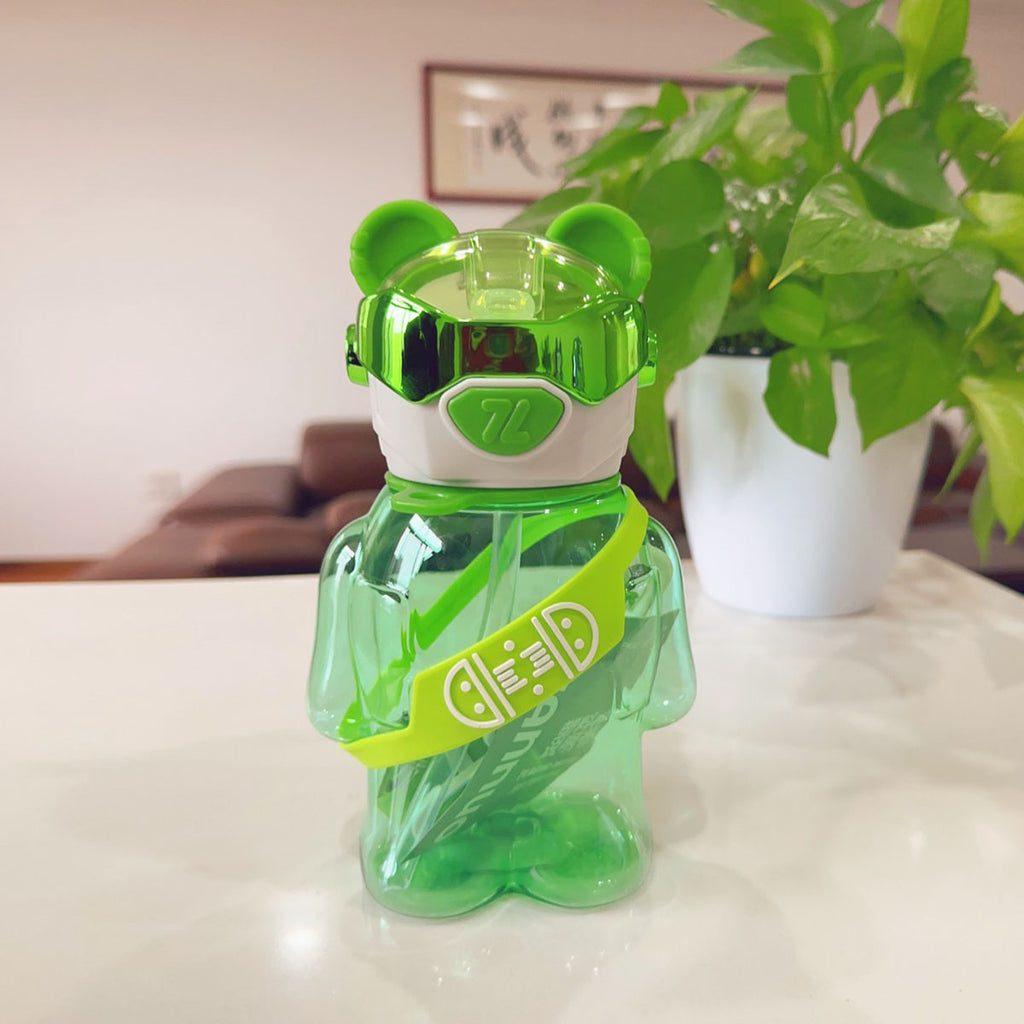 Cute Bear Shape Water Bottle With Strap Trending Accessories Green Onesize