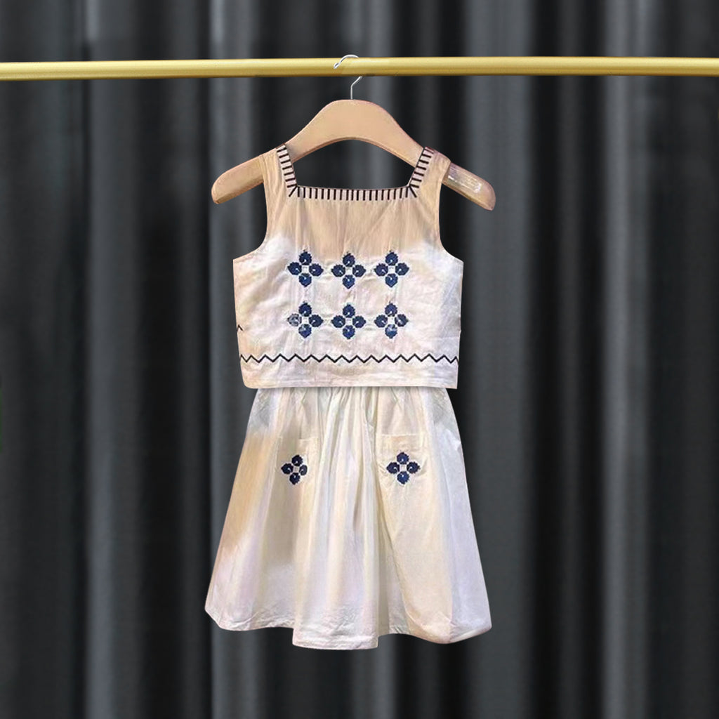 Girls Sleeveless Embroidered Top With Skirt 2 pc. Sets White 1-2 Y 