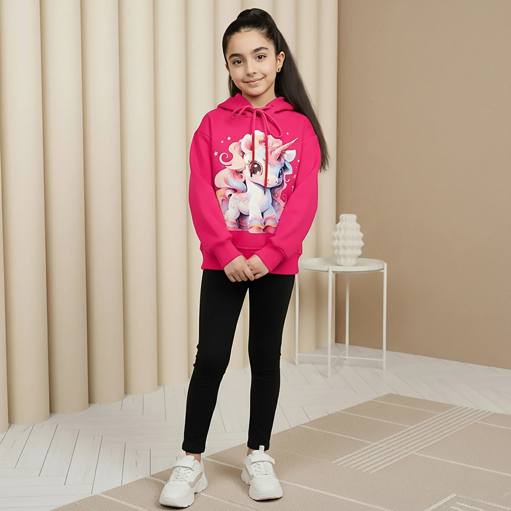 Girls Fuchsia Unicorn Graphics Hooded Sweatshirt Sweatshirts & Hoodies Fuchsia 1-2 Y