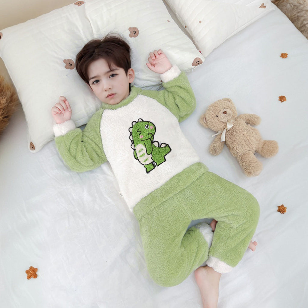 Boys Green Dinosaur Embroidered Winter Sweatshirt With Pants Set 2 pc. Sets Green 2-3 Y