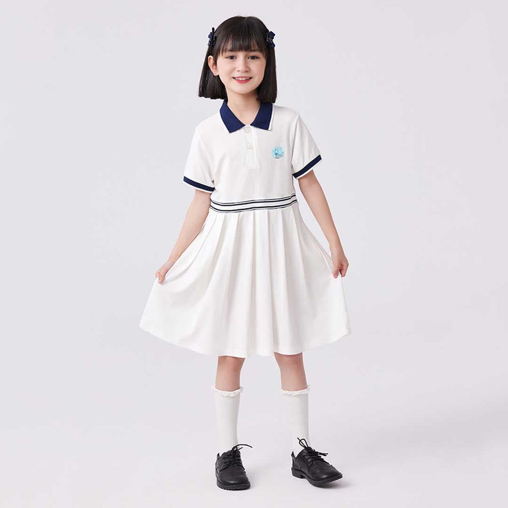 Girls Pleated Fit & Flare Knitted Dress Casual Dresses White 6-7 Y 