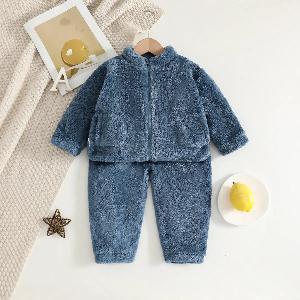 Girls Blue Polar Fleece Zipper Jacket With Jogger Co-ord Sets Sets Blue 1-2 Y