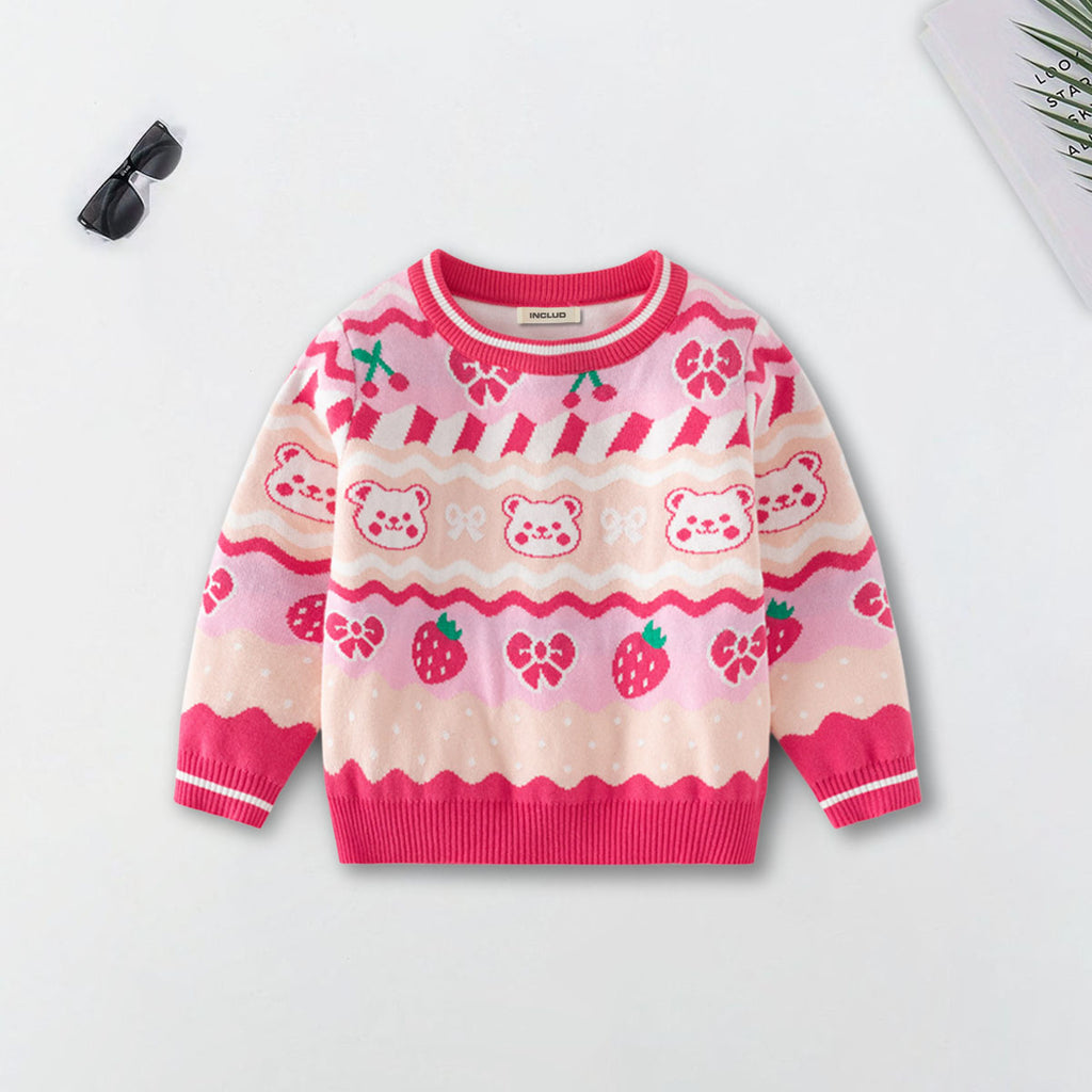 Girls Multicolor Self-Design Jacquard Regular Sweater Sweaters & Cardigans Multicolor 2-3 Y