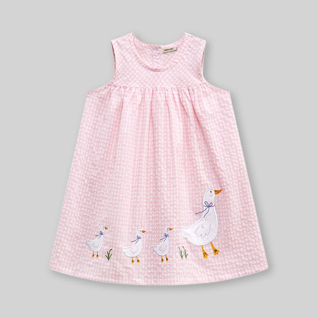 Girls Sleeveless Checked A-Line Dress Casual Dresses Pink 1-2 Y 