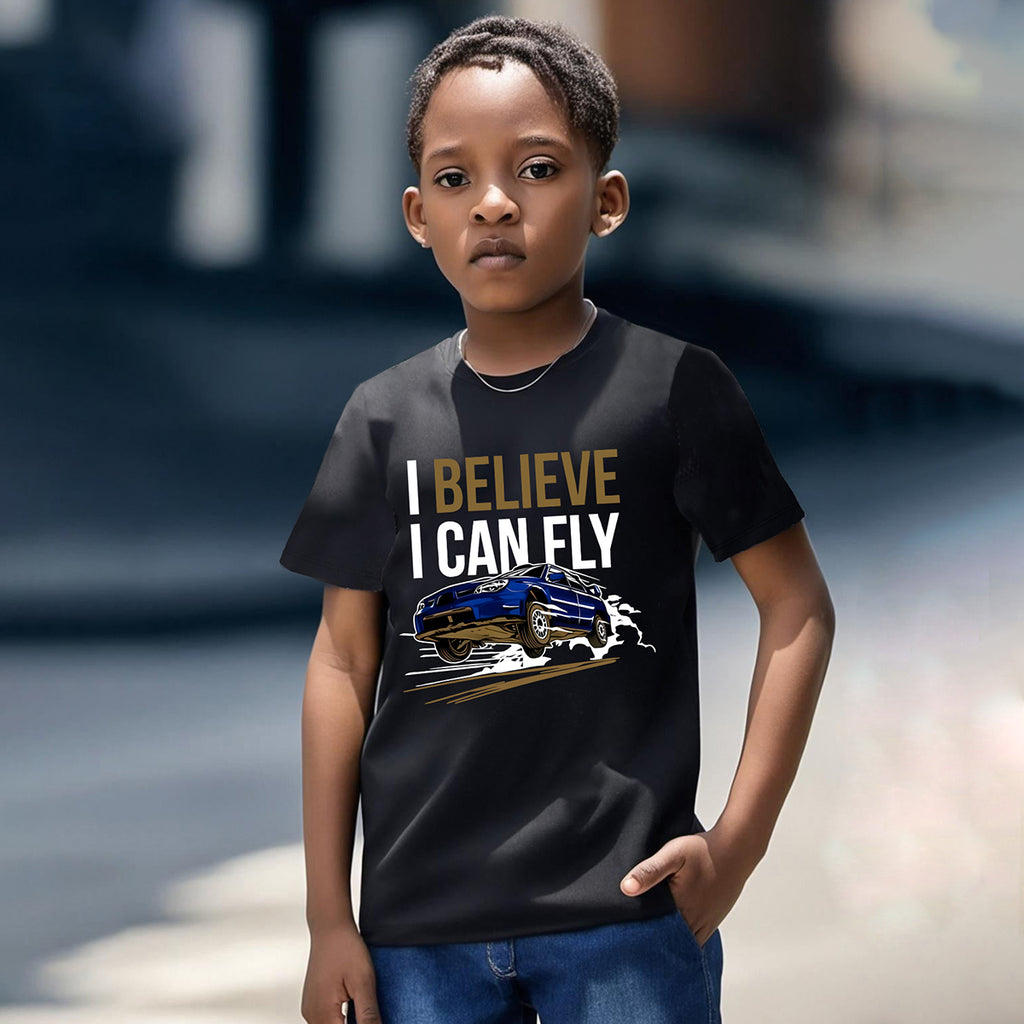 Boys Black Car Printed Short Sleeves T-Shirt Tshirts Black 7-8 Y
