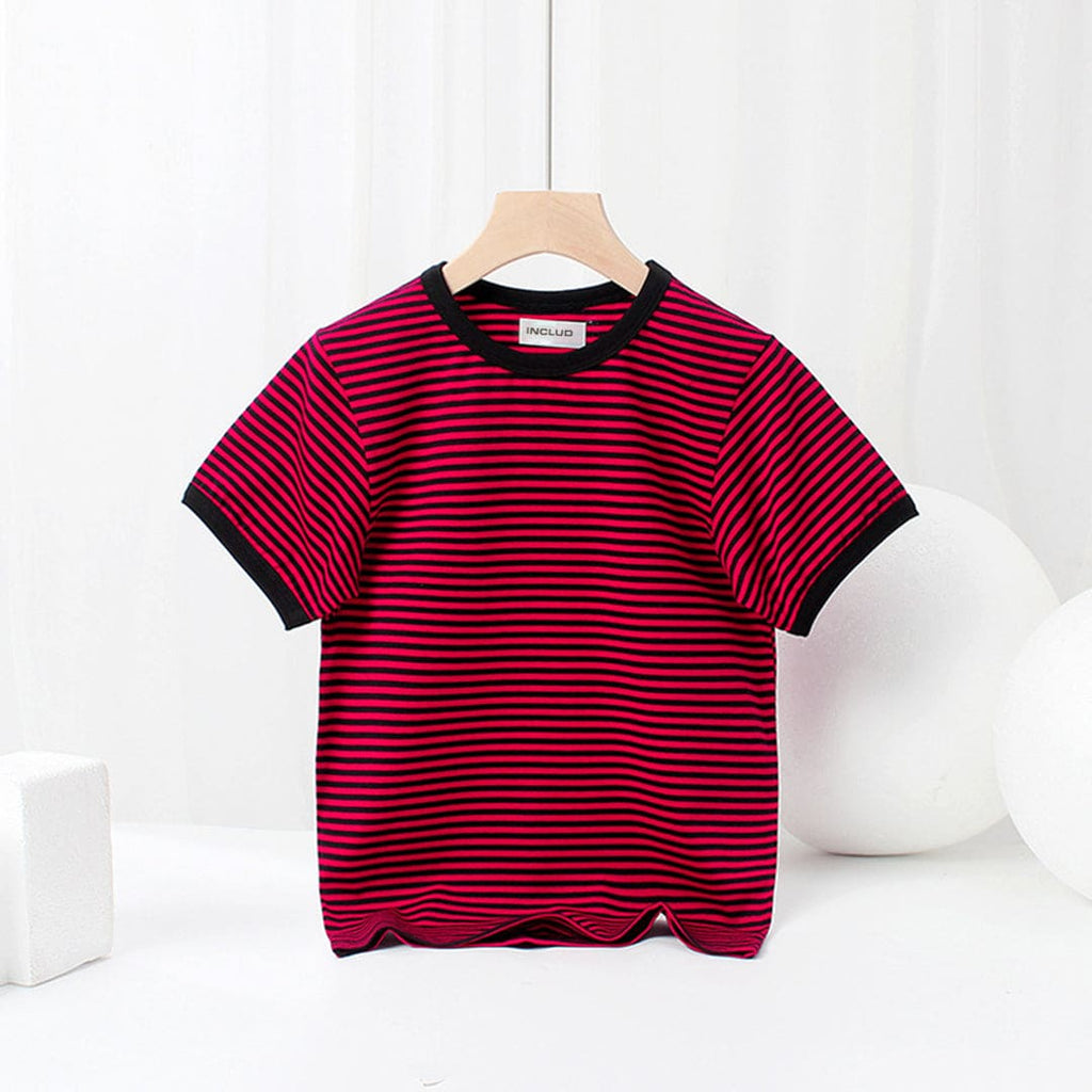 Boys Striped Short Sleeves T-Shirt Tshirts Red 1-2 Y 
