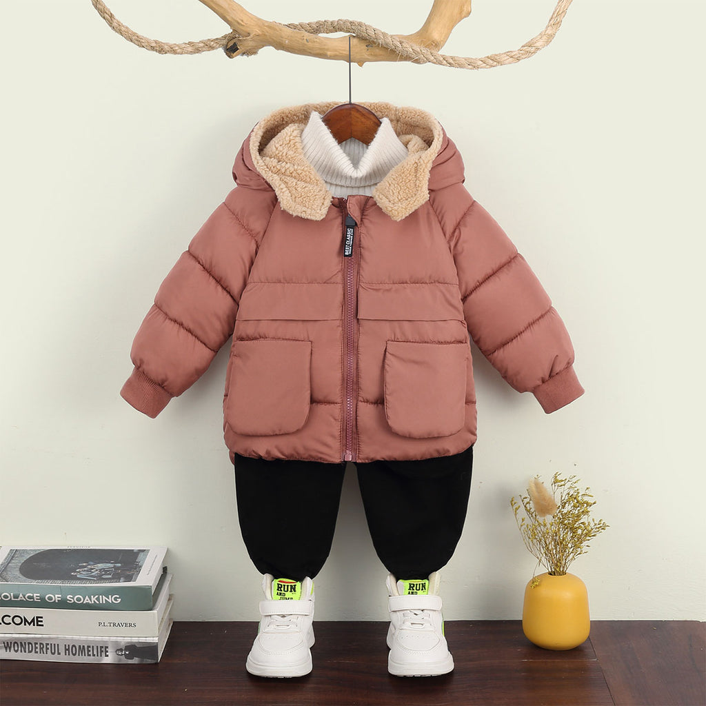 Girls Dusty Rose Solid Hooded Quilted Down Jacket Coats & Jackets Pink 1-2 Y