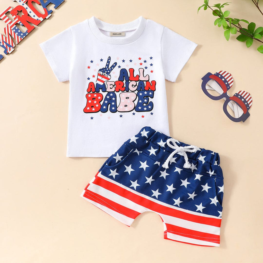 Boys Graphic Print T-Shirt With Shorts Set Sets White 1-2 Y 