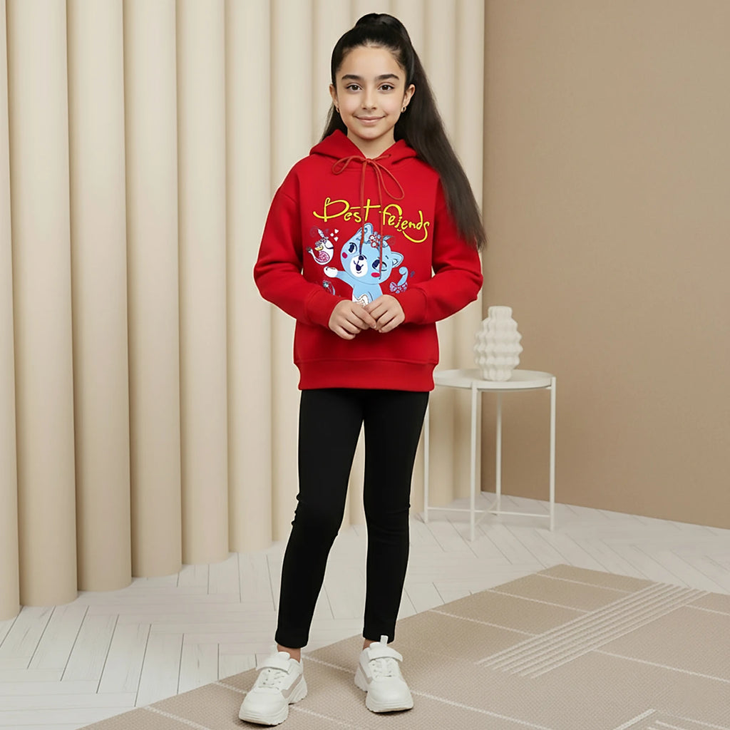 Girls Red Best Friend Graphics Hooded Sweatshirt Sweatshirts & Hoodies Red 1-2 Y