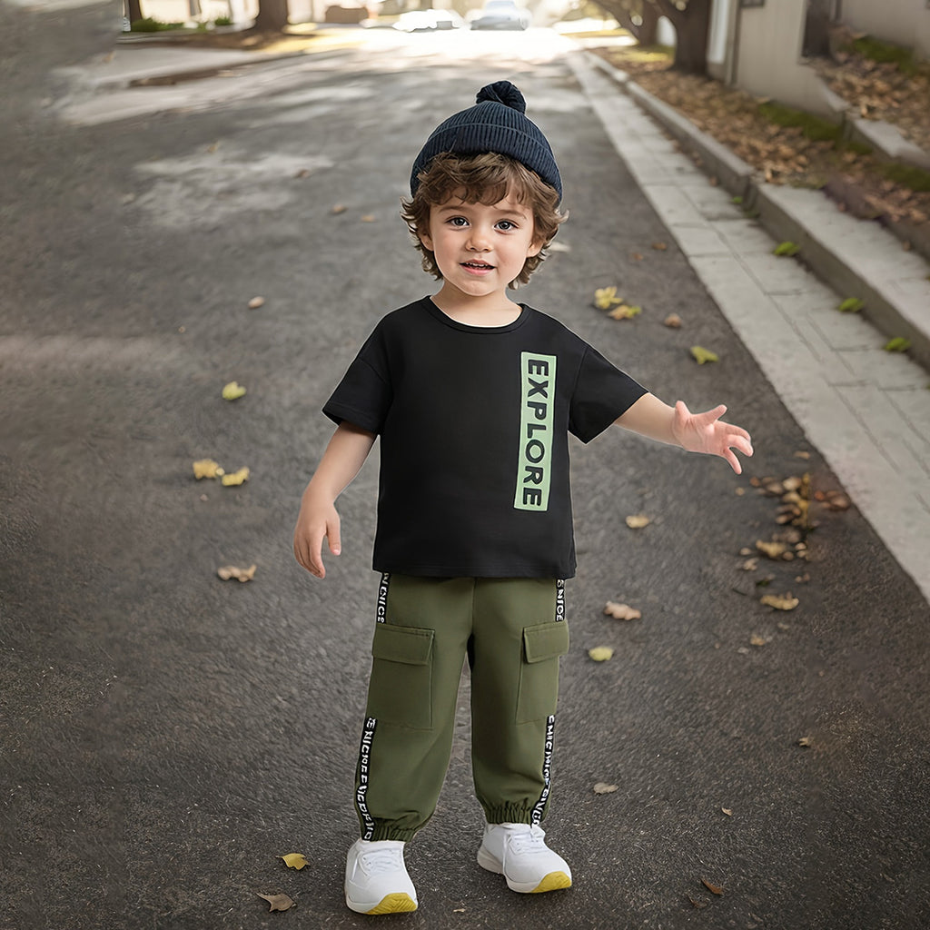 Boys Black Printed Short Sleeve T-Shirt With Elasticated Joggers Set 2 pc. Sets Black 3-4 Y