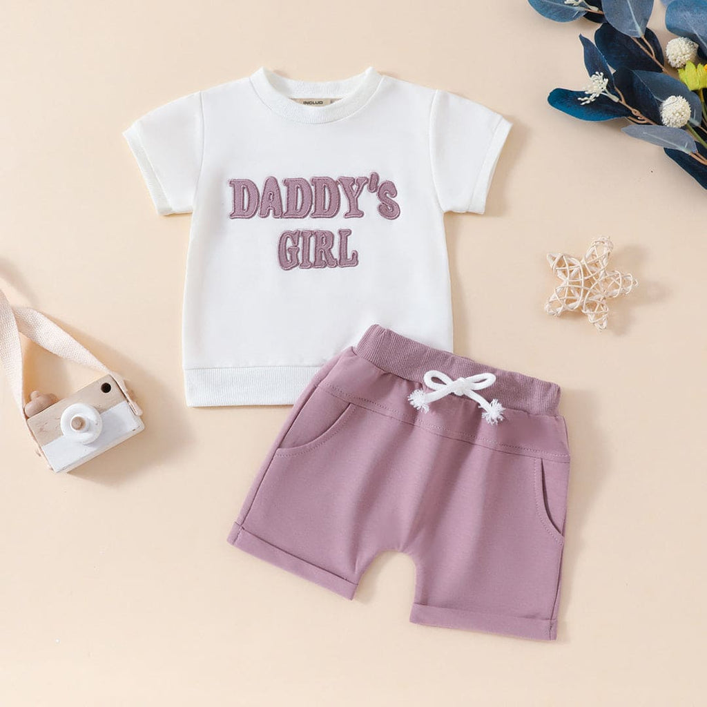Boys Embroidered Short Sleeves T-Shirt With Shorts Set Sets Purple 1-2 Y 