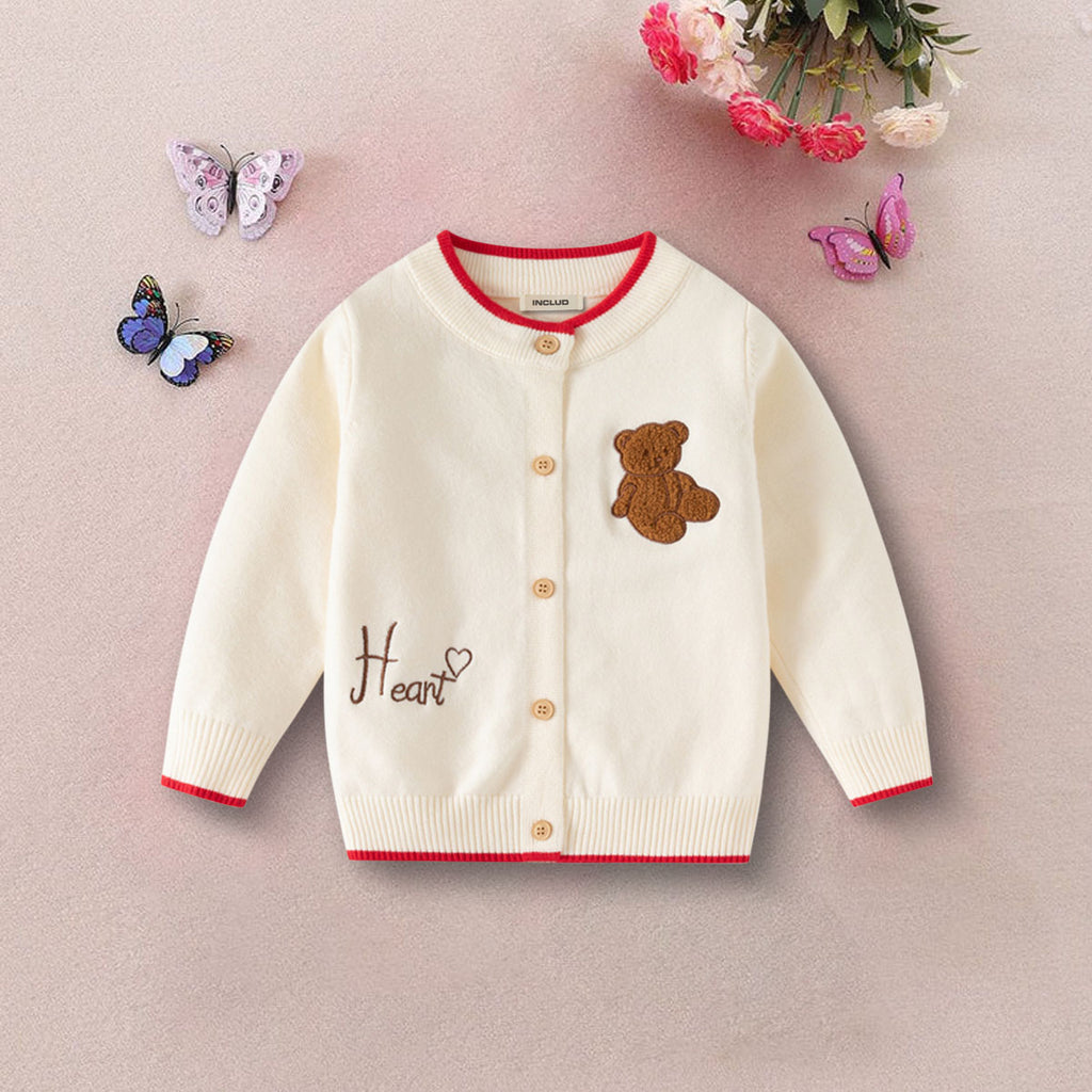 Girls Off White Teddy Applique Cardigan Sweaters & Cardigans Off White 2-3 Y