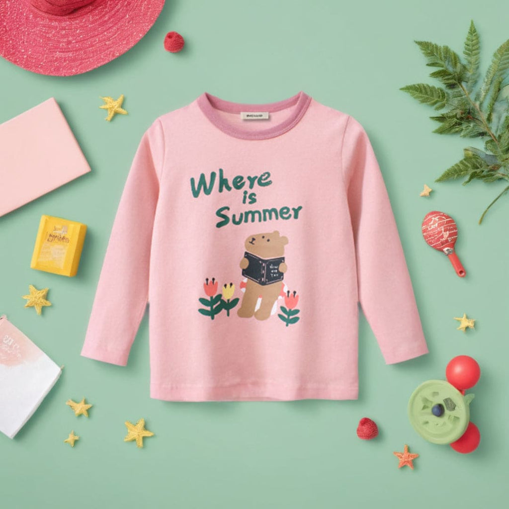 Girls Printed Full Sleeves T-shirt Tshirts Pink 1-2 Y 