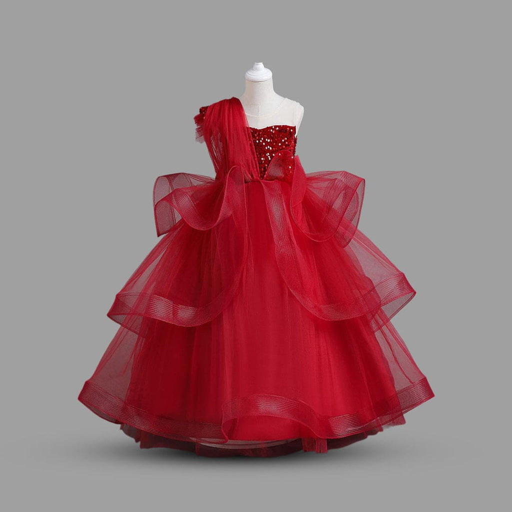 Girls Sequins Embellished Party Wear Dress With Bow Party Dresses Red 6-7 Y 