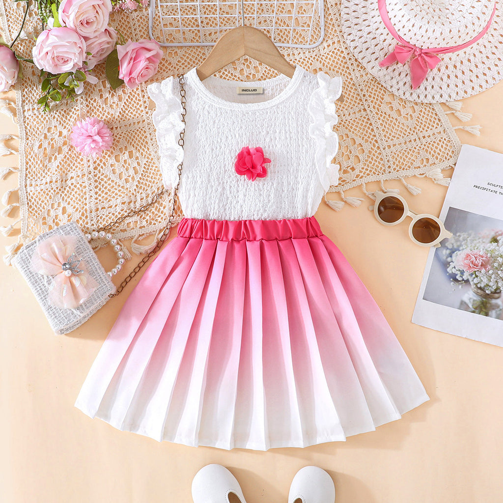 Girls White Sleeveless Knitted Top With Pleated Skirt Set 2 pc. Sets White 3-4 Y