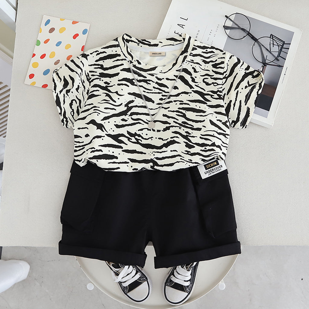 Boys Off White Abstract Printed Short Sleeves T-Shirt With Shorts Set 2 pc. Sets Off White 1-2 Y