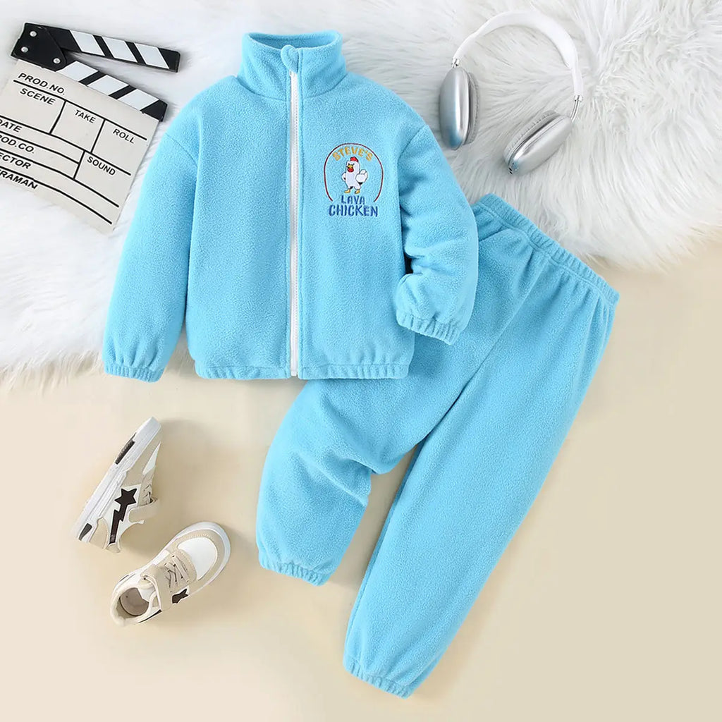 Boys Light Blue Embroidered Zipper Sweatshirt With Jogger Sets 2 pc. Sets Light Blue 3-4 Y