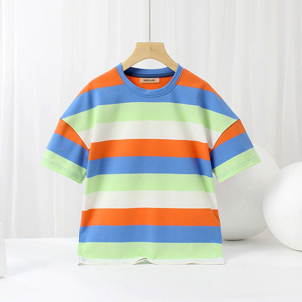 Boys Striped Short Sleeves T-Shirt Tshirts Blue 6-7 Y 