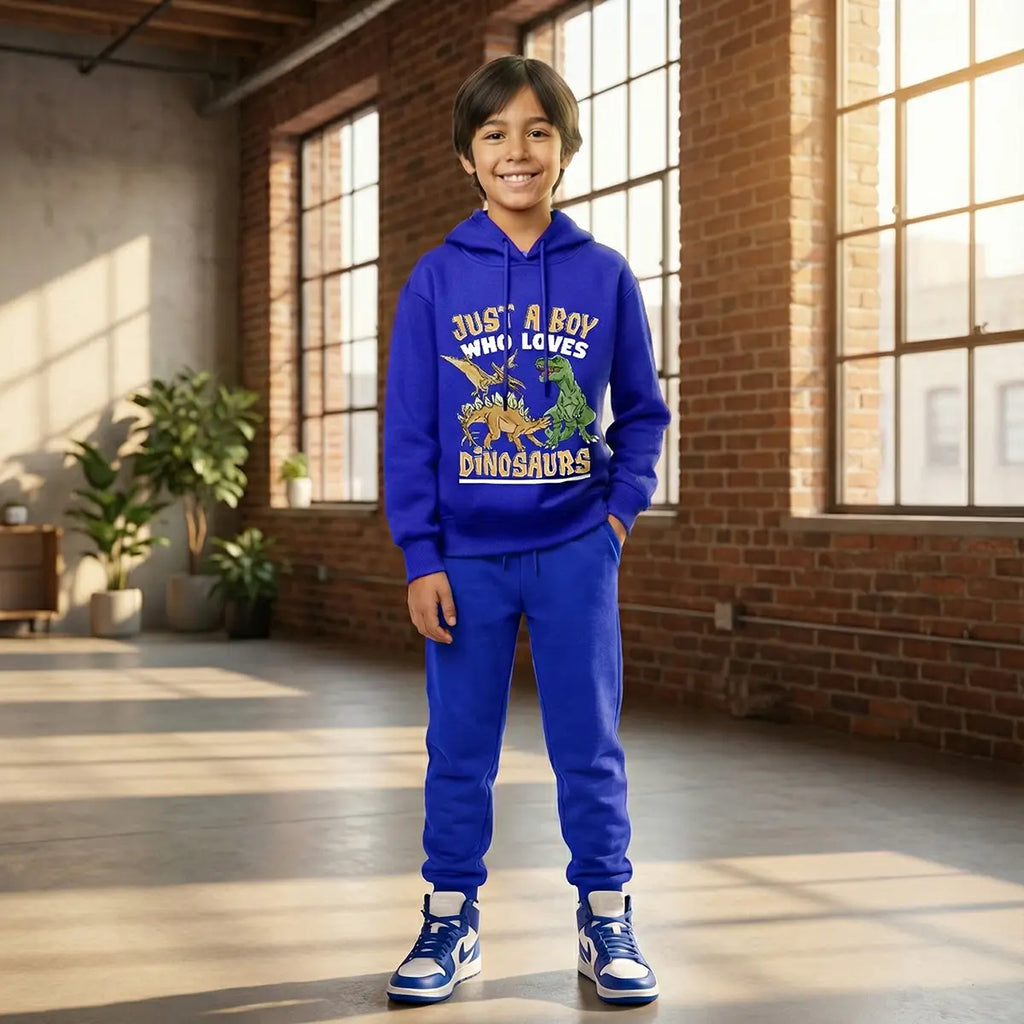 Boys Royal Blue Dinosaur Graphics Hoodies Sweatshirt With Joggers Sets 2 pc. Sets Royal Blue 1-2 Y