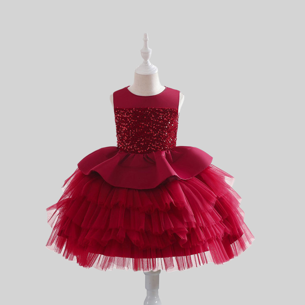Girls Sequins Embellished Fit & Flare Party Wear Dress Party Dresses Red 4-5 Y 