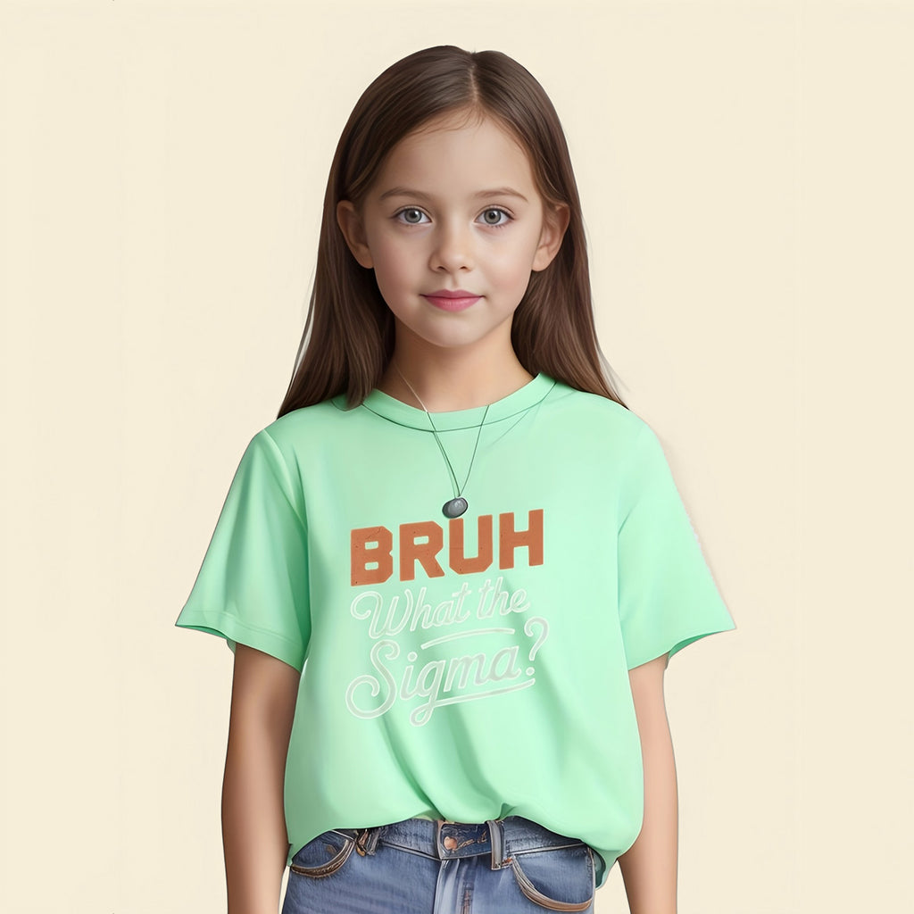 Girls Sea Green Text Tee with Short Sleeves Tshirts Sea Green 5-6 Y