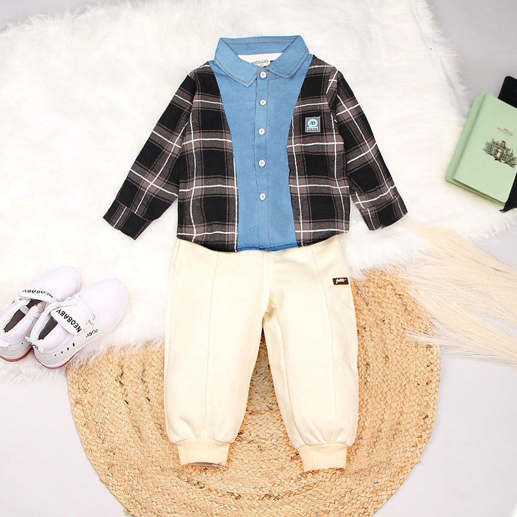 Boys Black Checked Shirt & Trousers Set Sets Black 1-2 Y