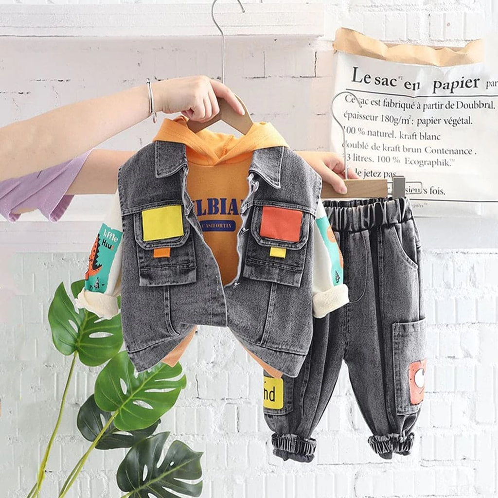 Over Sized Denim Set with Hoodie Tshirt Winterwear Sets Grey 1-2 Y 