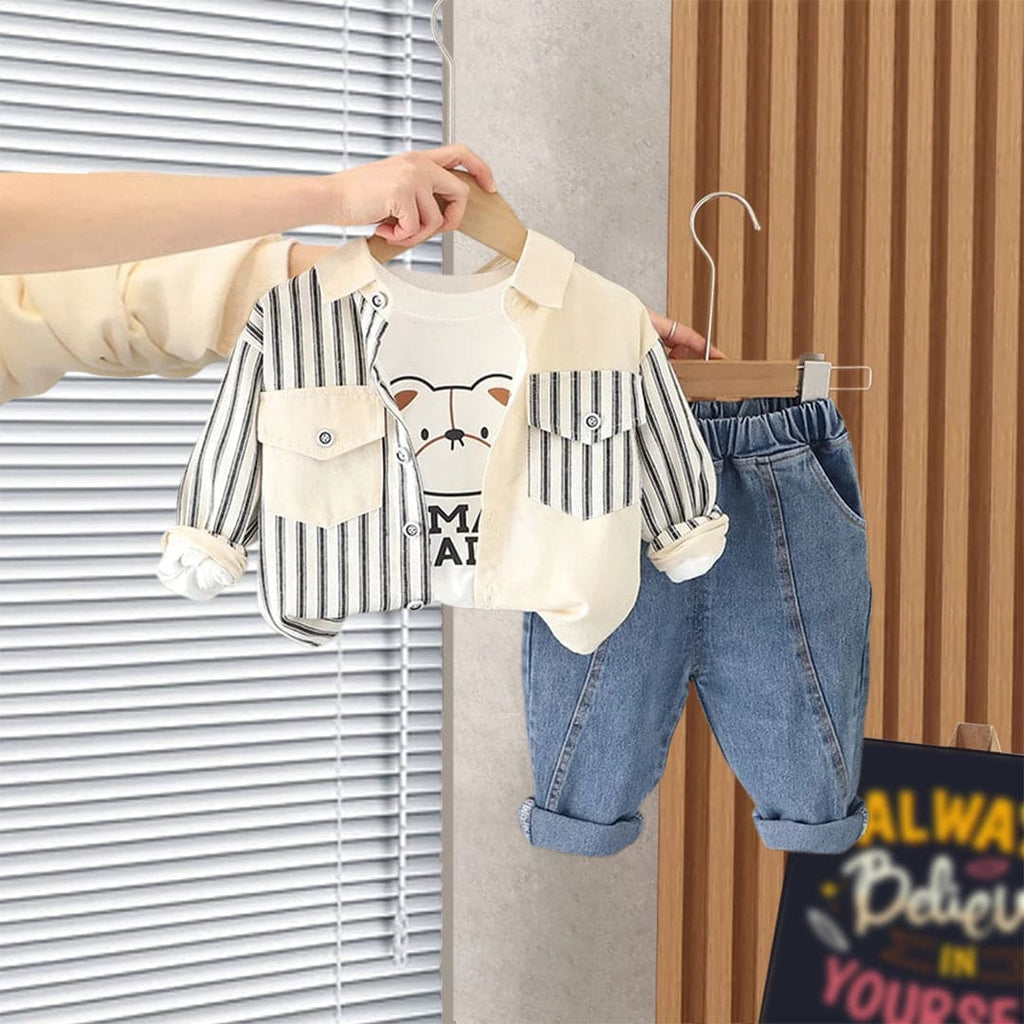 Boys Black Jacket with T-shirt & Denims Set Sets Black 1-2 Y 