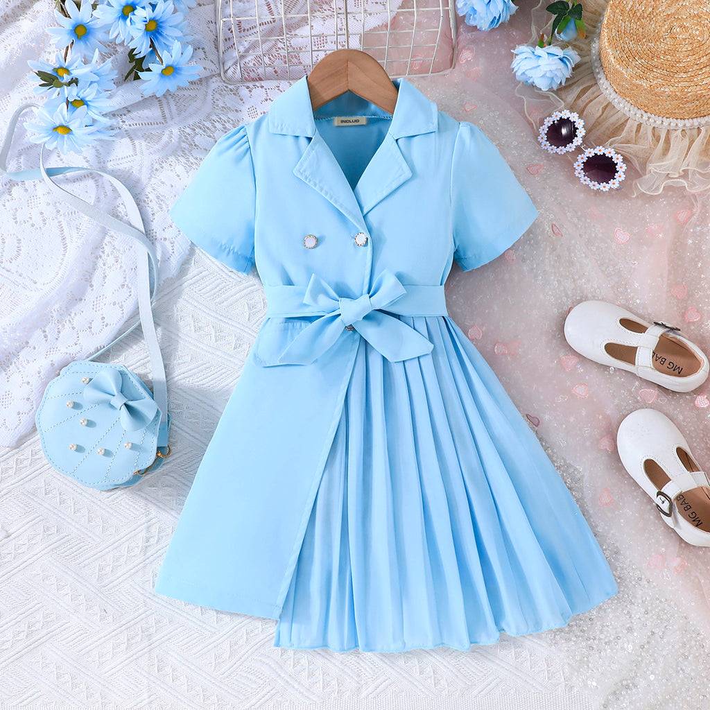 Girls Sky Blue Solid Summer Casual Blazer Dresses Casual Dresses Sky Blue 2-3 Y
