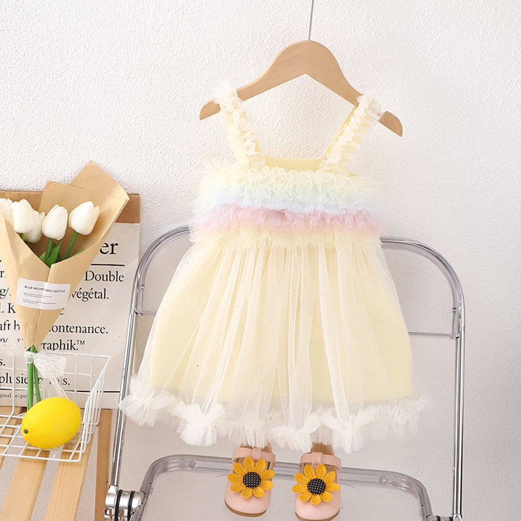Girls Pastel Tone Ruffled Tulle Dress Casual Dresses White 1-2 Y 