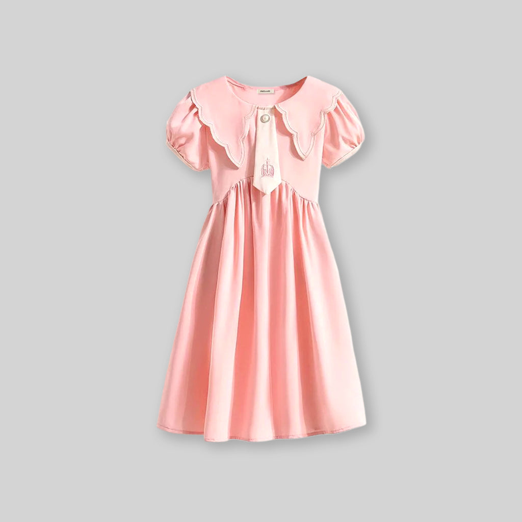 Girls Short Sleeve Scalloped Collar Dress Casual Dresses Pink 4-5 Y 