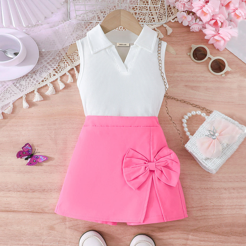 Girls White Sleeveless Collared Top With Skorts Set 2 pc. Sets White 3-4 Y