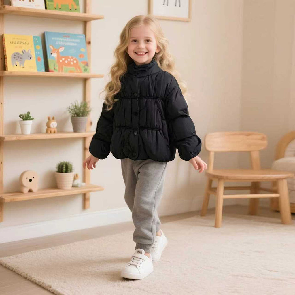Girls Black Solid Puffer Winter Jacket Coats & Jackets Black 1-2 Y