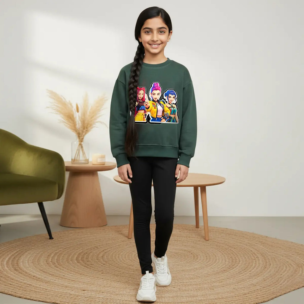 Girls Green K-Pop Graphics Sweatshirt Sweatshirts & Hoodies Green 1-2 Y