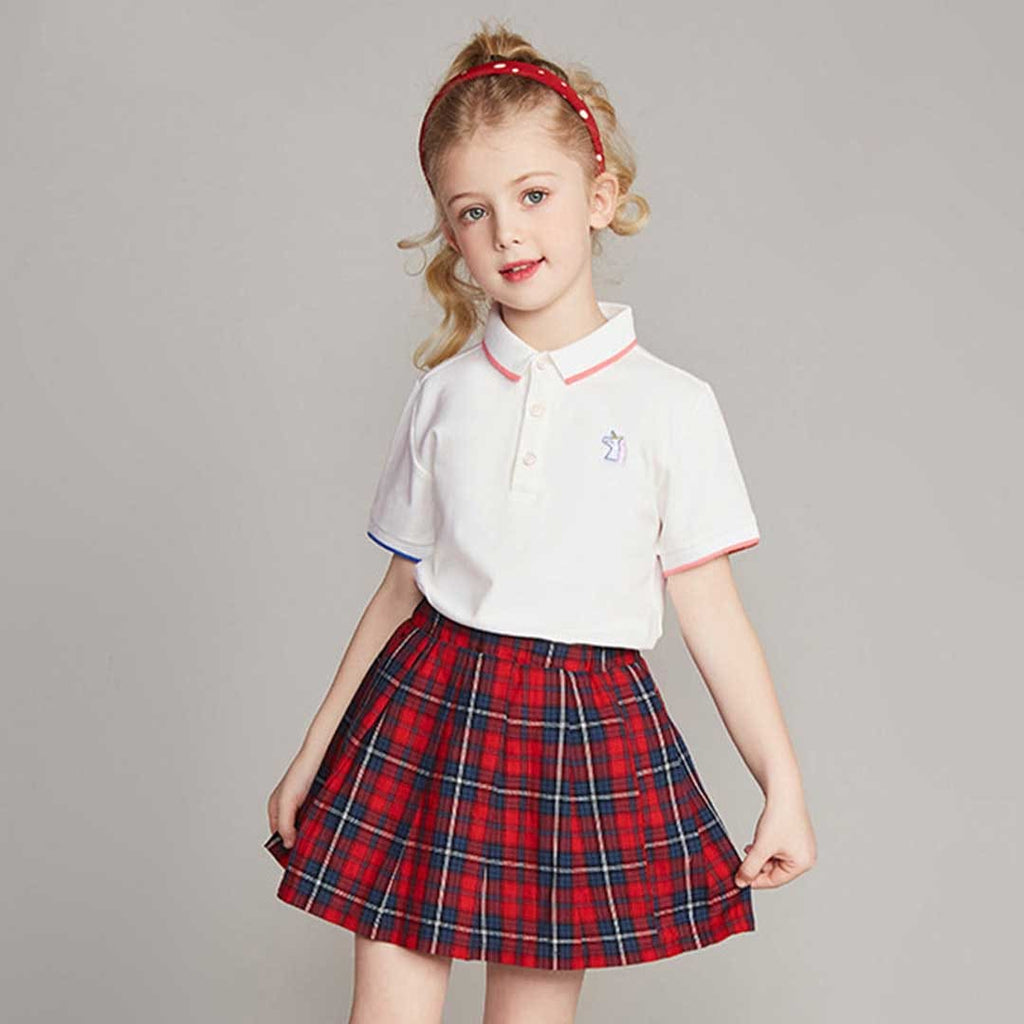 Girls Short Sleeve Polo Neck T-Shirt Tshirts White 3-4 Y 