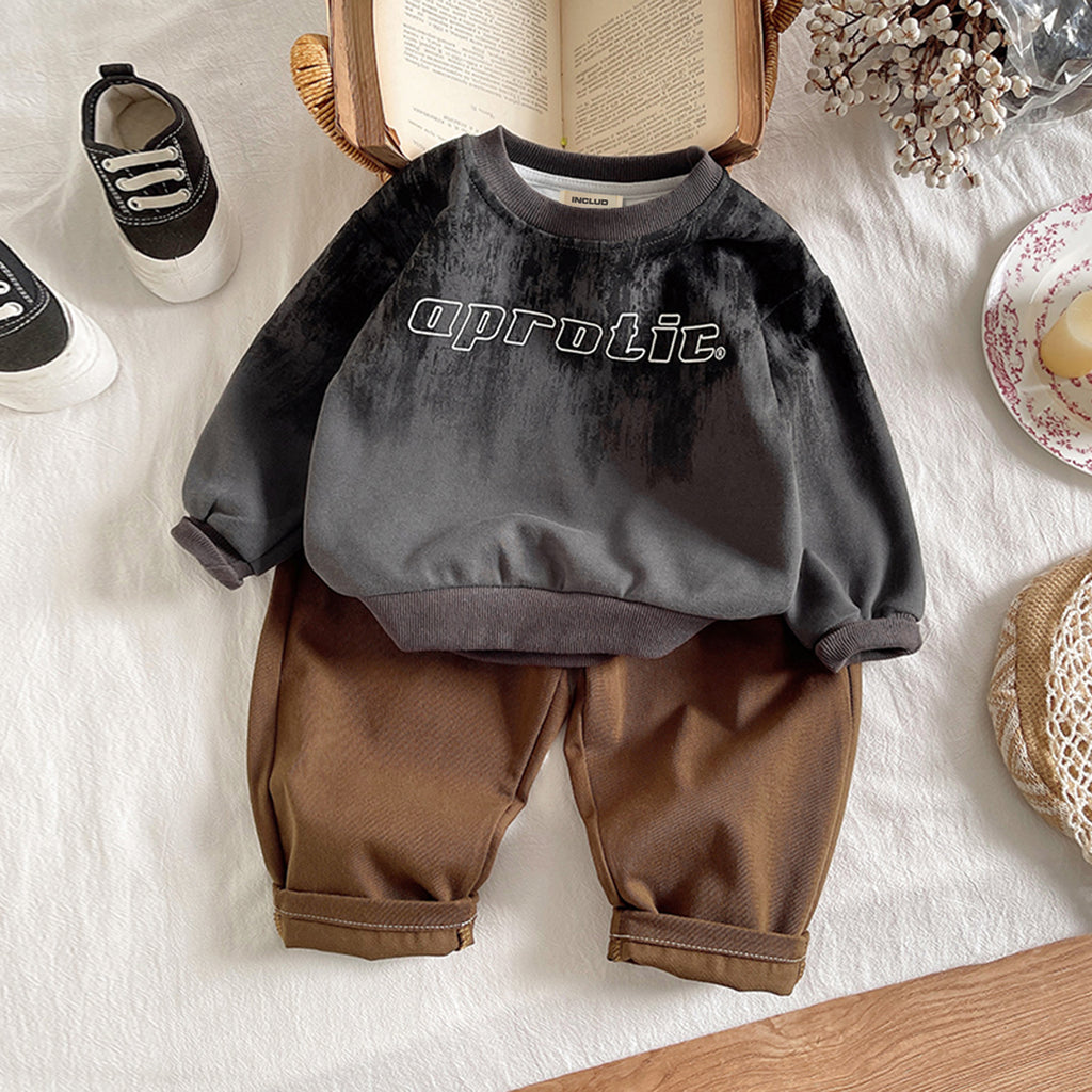 Boys Grey Abstract Printed Sweatshirt With Pants Set 2 pc. Sets Grey 1-2 Y