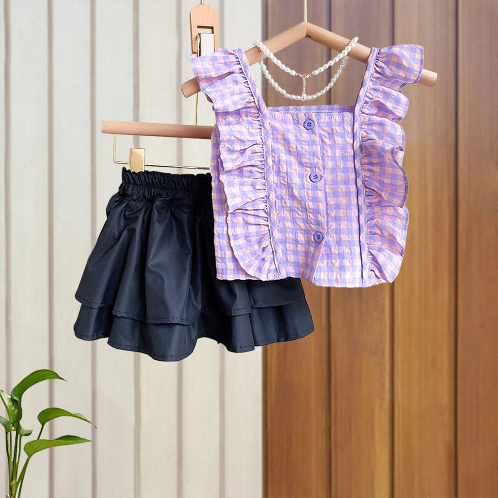 Girls Sleeveless Check Top With Skirt 2 pc. Sets Black 1-2 Y 