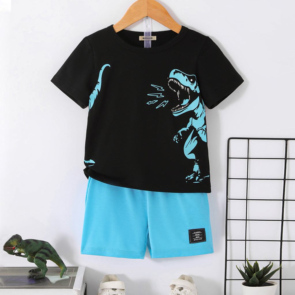 Boys Black Glow in The Dark Dinosaur Print T-Shirt With Shorts Set 2 pc. Sets Black 3-4 Y