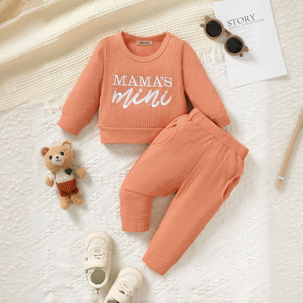 Girls Orange Ribbed Embroidered Sweatshirt with Pyjamas Set Sets Orange 3-6 M 