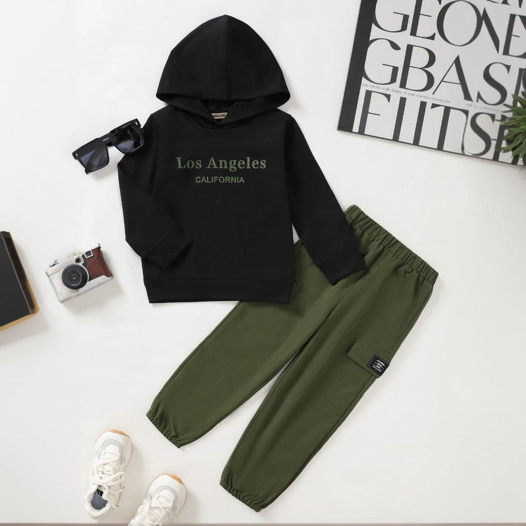 Boys Black Hooded Sweatshirt with Trouser Set Sets Black 4-5 Y 