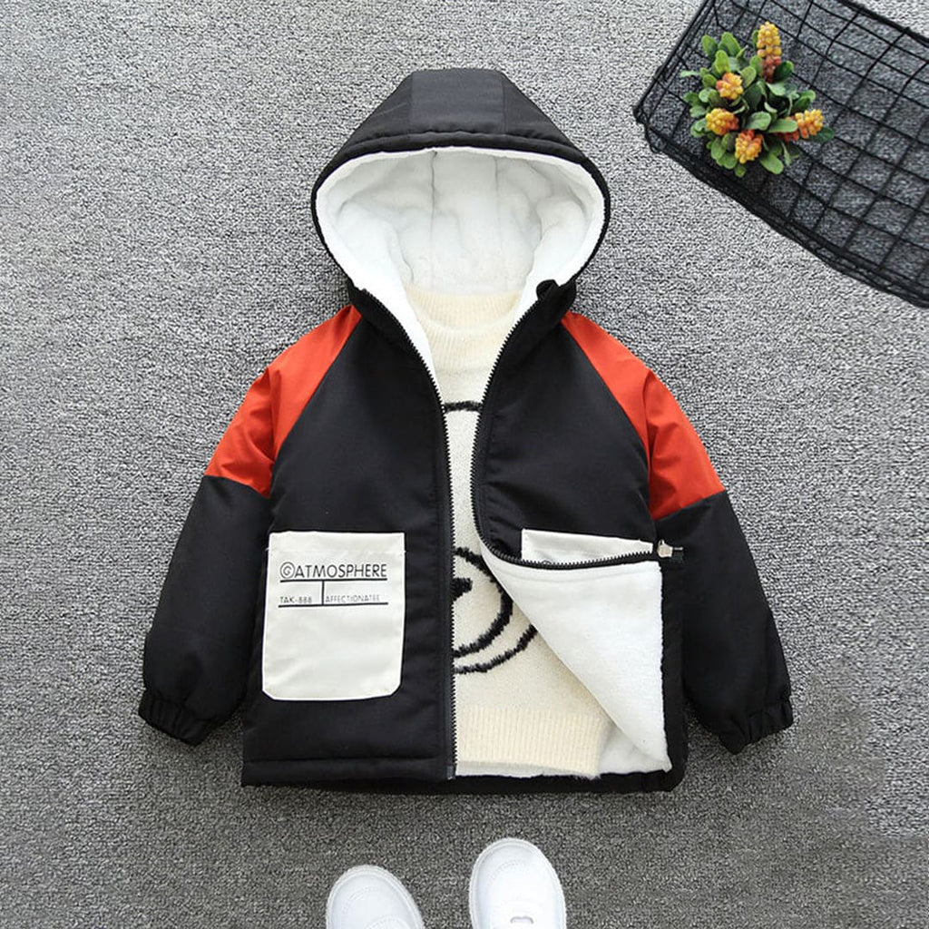 Boys Black Raglan Sleeves Winterwear Hooded Jacket Coats & Jackets Black 1-2 Y 