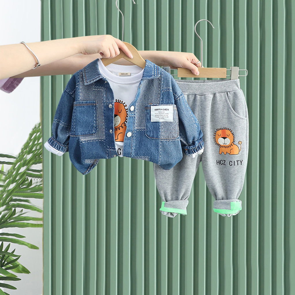 Boys Blue Graphic T-Shirt With Denim Shirt & Trouser Set Sets Blue 1-2 Y 