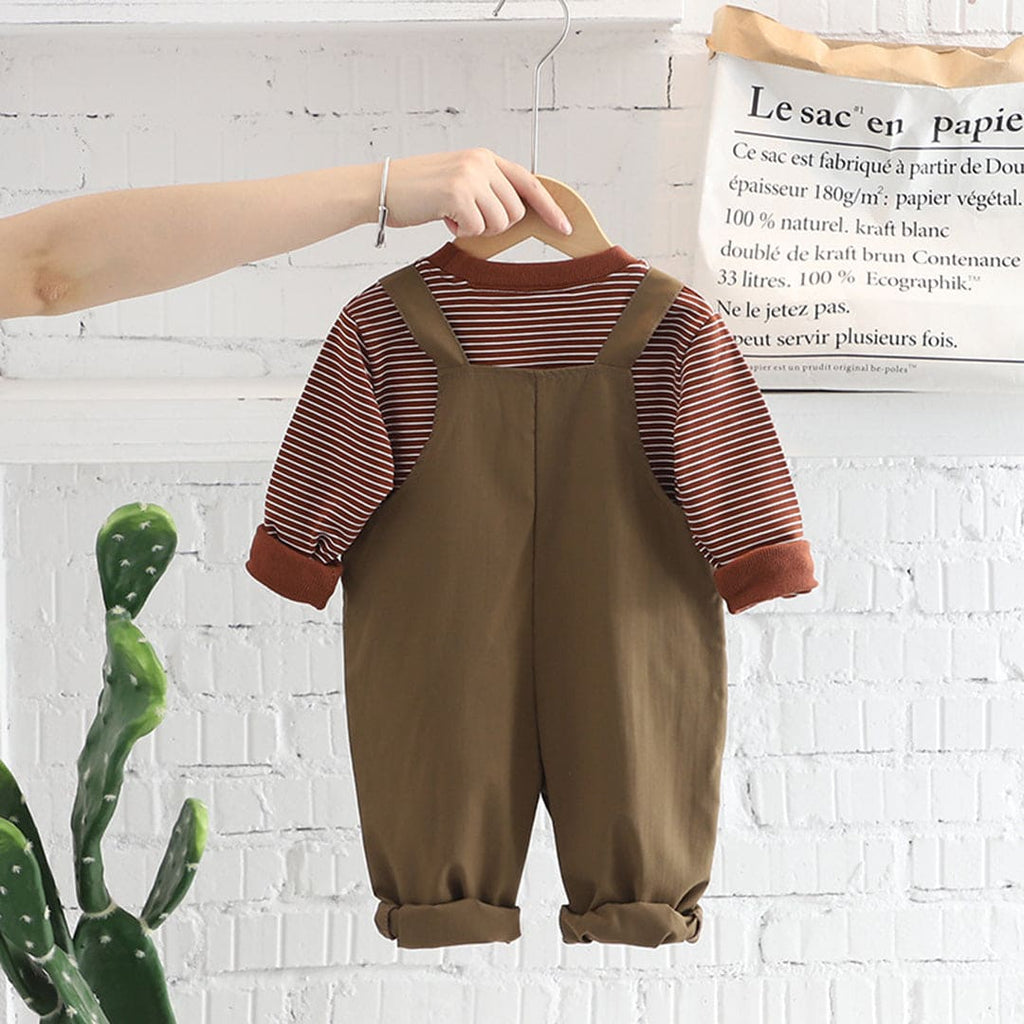 Boys Striped Long Sleeves T-Shirt With Pants Set Sets Brown 1-2 Y 